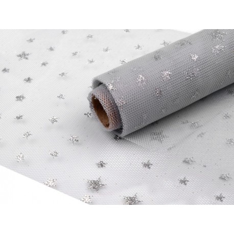 Tulle con Glitters Larghezza 15 cm Color Argento - 1 m