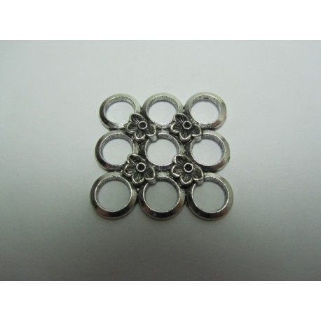 Connettore Quadrato con Fiori 28x28 mm Color Argento Anticato - 1 pz 