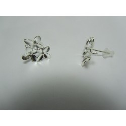 Copper Ear-Pin Triple Flower 15x14 mm, Silver Color Plated - 2 pcs