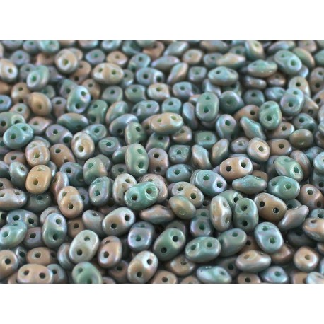 Superduo Duet® 2,5x5 mm Green Turquoise Ivory Nebula Mat - 10 g