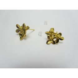 Perno Orecchino in Rame Triplo Fiore 15x14 mm Color Oro - 2 pz