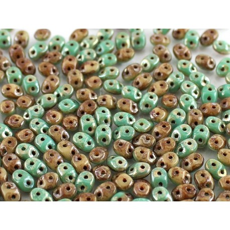 Superduo Duet® 2,5x5 mm Green Turquoise Ivory Picasso - 10 g