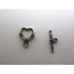 Chiusura T-Bar Cuore 11x14x1 mm, Color Argento Anticato - 4 pz 