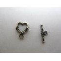 Chiusura T-Bar Cuore 11x14x1 mm, Color Argento Anticato - 4 pz