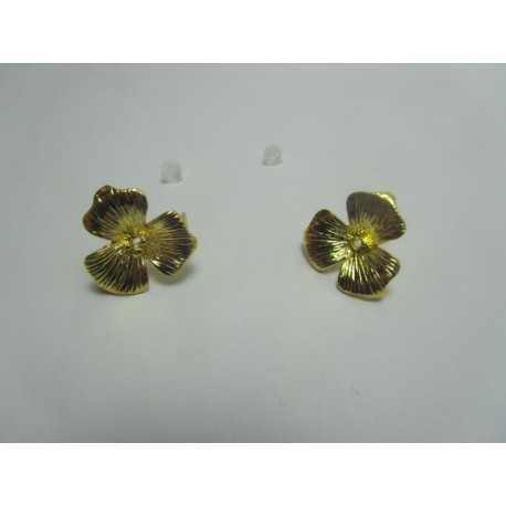 Perno Orecchino in Rame Fiore con Strass 16x14 mm Color Oro - 2 pz