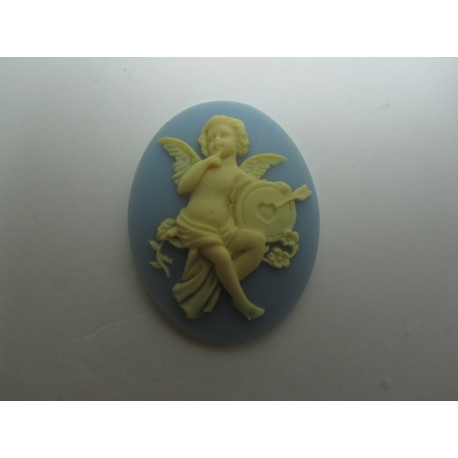 Cammeo Resina Ovale 40x30 mm Putto con freccia Ivory/Light Sapphire - 1 pz