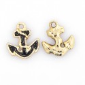 Charm Smaltato Ancora 14 x 12 x 2,5 mm Nero/Oro - 1 pz