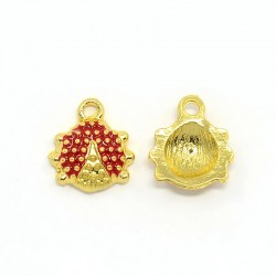 Charm Smaltato Coccinella 12 x 11 x 3 mm Rosso/Oro - 1 pz