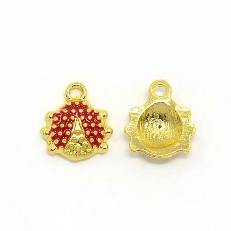 Charm Smaltato Coccinella 12 x 11 x 3 mm Rosso/Oro - 1 pz