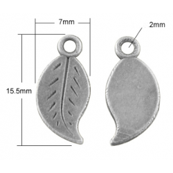 Charm Foglia 15,5x7x1 mm, Color Argento Anticato - 10 pz