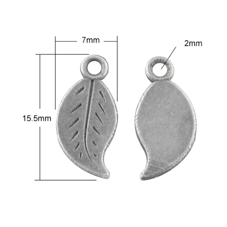 Charm Foglia 15,5x7x1 mm, Color Argento Anticato - 10 pz