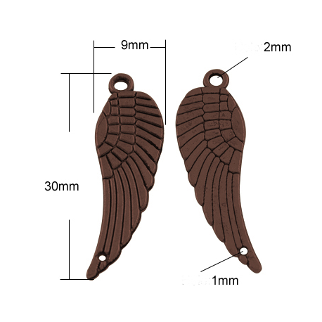 Pendente Ala 30x9x1 mm, Color Rame - 4 pz