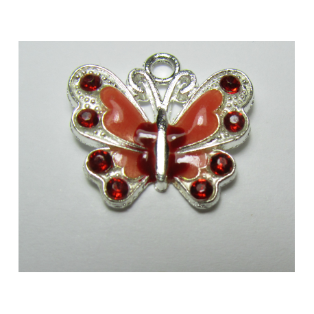 Pendente Smaltato Farfalla con Strass 22 x 21 mm Rosso - 1 pz
