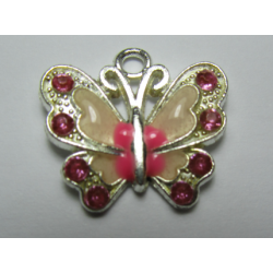 Pendente Smaltato Farfalla con Strass 22 x 21 mm Rosa - 1 pz