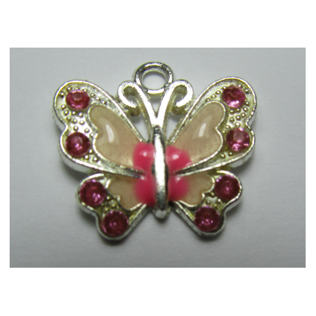 Pendente Smaltato Farfalla con Strass 22 x 21 mm Rosa - 1 pz
