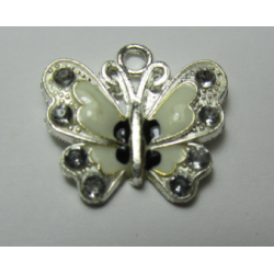 Pendente Smaltato Farfalla con Strass 22 x 21 mm Avorio/Nero - 1 pz