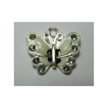Pendente Smaltato Farfalla con Strass 22 x 21 mm Avorio/Nero - 1 pz
