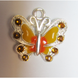 Pendente Smaltato Farfalla con Strass 22 x 21 mm Giallo/Arancio - 1 pz
