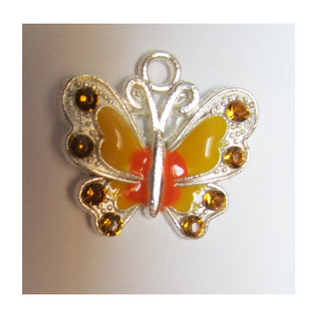 Pendente Smaltato Farfalla con Strass 22 x 21 mm Giallo/Arancio - 1 pz