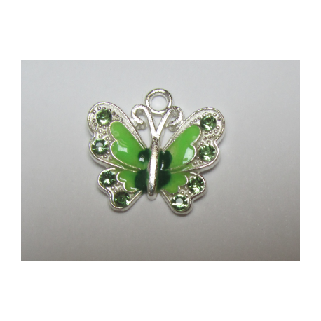 Pendente Smaltato Farfalla con Strass 22 x 21 mm Verde - 1 pz