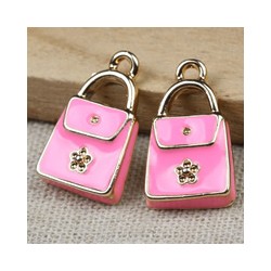 Pendente Smaltato Borsetta Rettangolare 21 x 12 x 3 mm Rosa/Argentato- 1 pz
