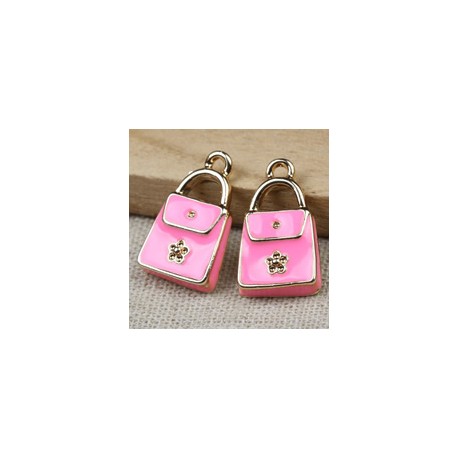 Pendente Smaltato Borsetta Rettangolare 21 x 12 x 3 mm Rosa/Argentato- 1 pz