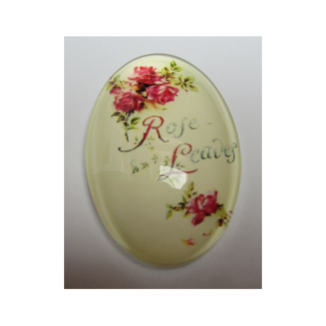 Cabochon Ovale in Vetro 20 x 30 mm Soggetto Scritta "Rose Leaves" - 1 pz