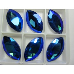 Horse Eye Faceted Glass Cabochon 17x32 mm Blue/Green Zircon AB - 1 pc