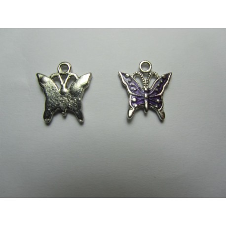 Pendente Smaltato Farfalla 17 x 15,2 mm Viola/Argentato - 1 pz