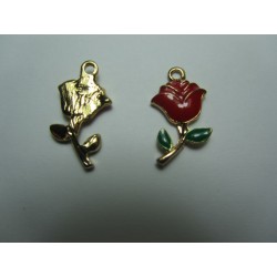 Pendente Smaltato Rosa Pendente Smaltato Rosa 24 x 12 mm Rosso/Dorato - 1 pz mm Rosso/Dorato - 1 pz