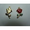 Pendente Smaltato Rosa Pendente Smaltato Rosa 24 x 12 mm Rosso/Dorato - 1 pz mm Rosso/Dorato - 1 pz