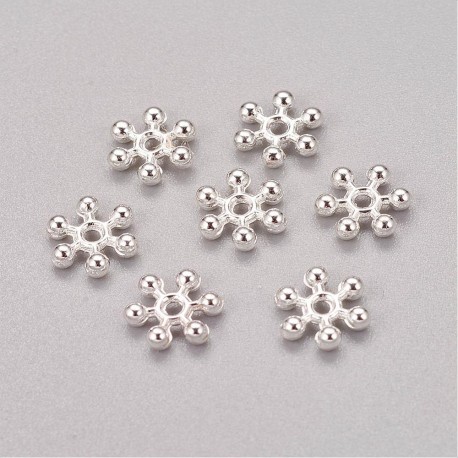 Distanziatore in metallo 8,5x2,5 mm Forma Fiocco di Neve, Color Argento - 10 pz