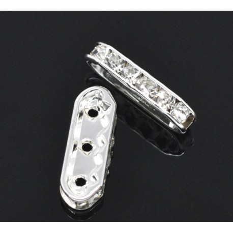 Distanziatore Barra 3 File 21x7,5 mm Color Argento con Strass - 2 pz