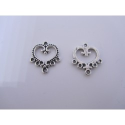 Connettore Chandelier Cuore 1/ 6 File 19x21 mm Color Argento Anticato - 2 pz