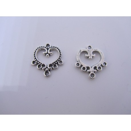 Connettore Chandelier Cuore 1/ 6 File 19x21 mm Color Argento Anticato - 2 pz
