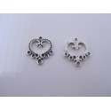 Connettore Chandelier Cuore 1/ 5 File 19x21 mm Color Argento Anticato - 2 pz