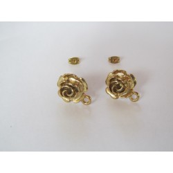 Zamak Rose Ear Stud 16 mm Shiny Gold/Bronze Color - 2 pcs