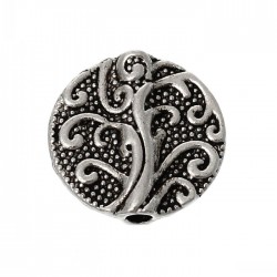 Connettore/ Perlina Metallo Tondo Piatto Lavorato 13 mm Color Argento Anticato - 5 pz