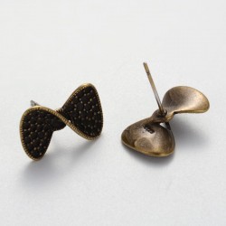 Brass Earstud Bowknot 11x18 mm, Antique Bronze (without ring) - 2 pcs