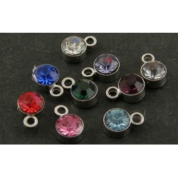 Pendente/Charm Tondo Strass ed Ottone 4 mm Colori assortiti - 5 pz