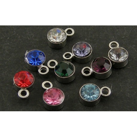 Pendente/Charm Tondo Strass ed Ottone 4 mm Colori assortiti - 5 pz