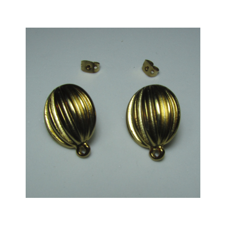 Perno in Zama Ovale Rigato 17 x 21 mm Color Oro/Bronzo Lucido - 2 pz