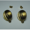 Zamak Striped Oval Ear Stud 17 x 21 mm Shiny Gold/Bronze Color - 2 pcs