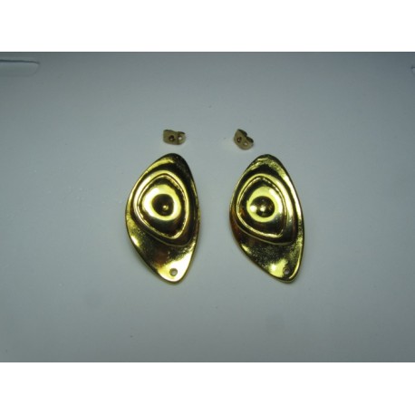 Zamak Oval With Circles Ear Stud 31 x 18 mm Shiny Gold/Bronze Color - 2 pcs