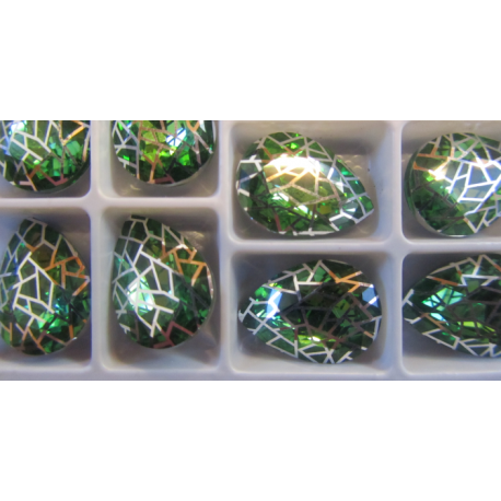 Cabochon Goccia Vetro Alta Qualità 13x18 mm Peridot/Patina Retinata Argentata - 1 pz