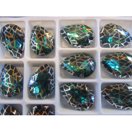 Cabochon Goccia Vetro Alta Qualità 13x18 mm Emerald/Patina Retinata Argentata - 1 pz