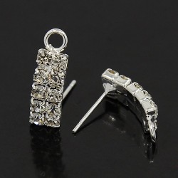 Brass Grade A Rhinestone Ear Stud 19x3x15 mm Crystal/Silver Colour - 2 pcs